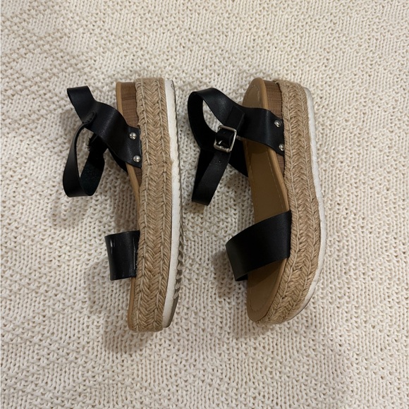 Black Strappy Wedge Sandals - Picture 2 of 4